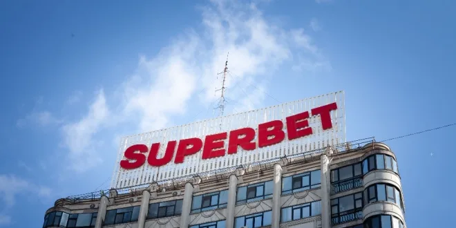 Super Technologies-owned Superbet sign above its Romania HQ